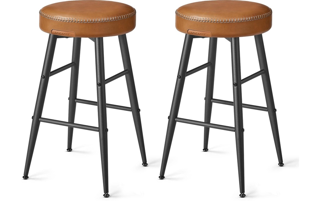 VASAGLE Tabouret de bar en similicuir PU, lot de 2 49.5 x 63 cm, Brun