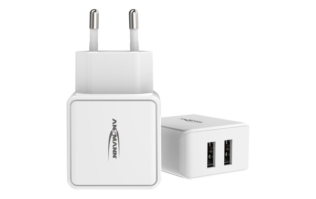 Ansmann Chargeur mural USB Chargeur domestique HC212, 12W, 2x USB, blanc