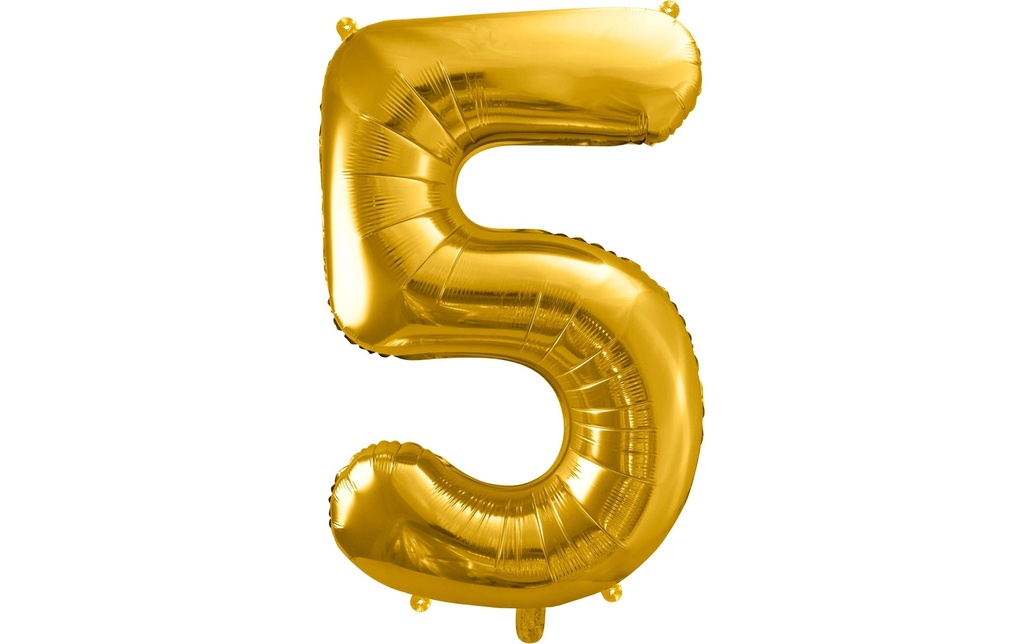 Partydeco Ballon en aluminium Chiffre 5 grand 86 cm, doré, 1 pièce