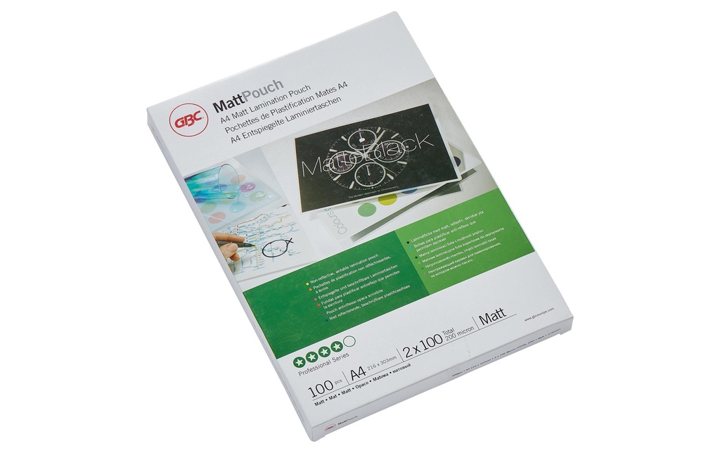GBC Film laminé A4, 100 mic, 100 pièces, mat antireflet
