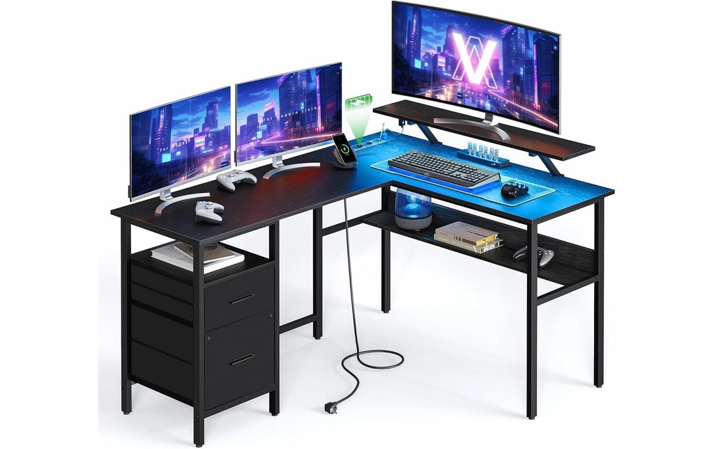 VASAGLE Table en forme de L noir 150 x 120 cm