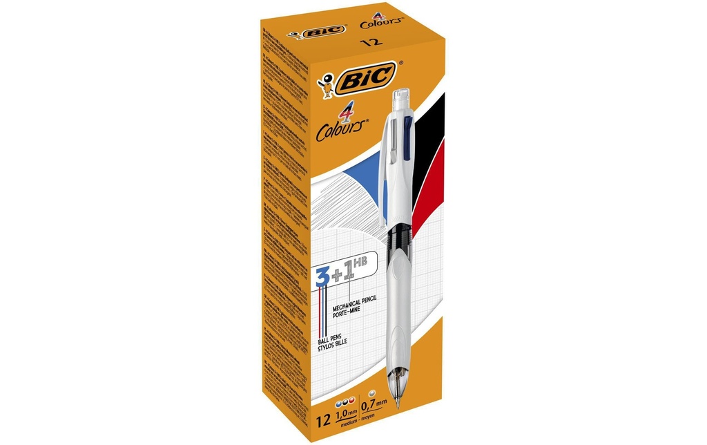 BIC Stylo à bille multicolore 4 Colours 3+1 HB Lot de 12