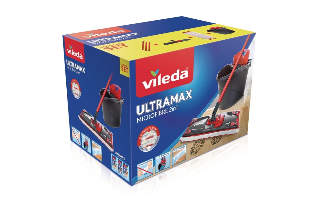 Vileda Balai plat UltraMax 2 en 1 Kit complet