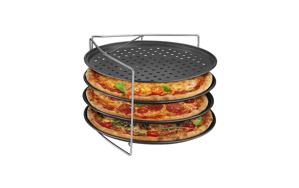 relaxdays Plaque à pizza Trou Lot de 4 avec support