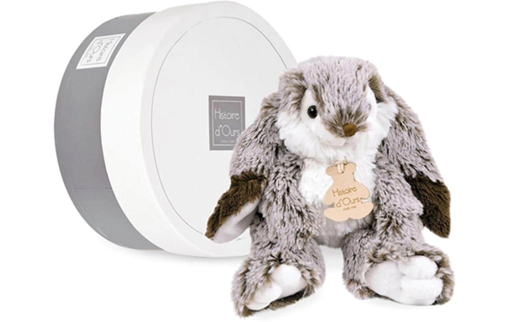 DouDou et compagnie Peluche Lapin Marius souple avec boîte cadeau 20 cm
