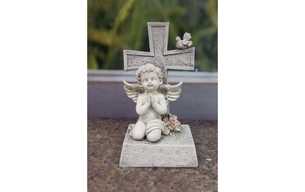 Dameco Décoration de la tombe Ange avec croix 8 x 11 x 18.5 cm