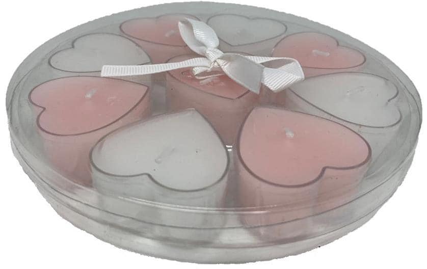 Dameco Bougie chauffe-plat en forme de cœur Jeu de 9, Blanc/Rose