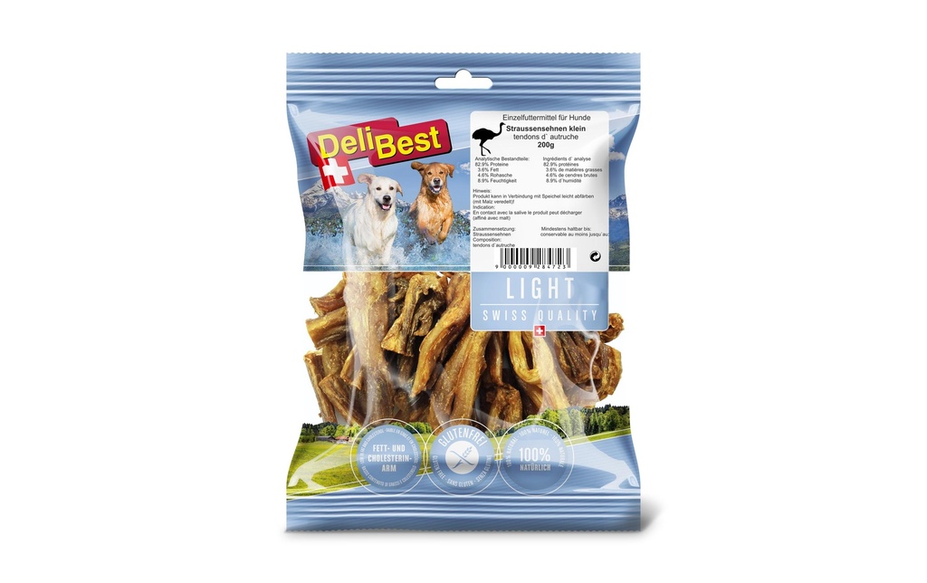 DeliBest Produit à mâcher  Petits tendons d'autruche légers, 200 g