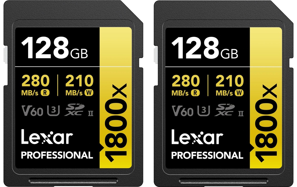 Lexar Carte SDXC Professional 1800x Gold Series 128 GB Lot de 2
