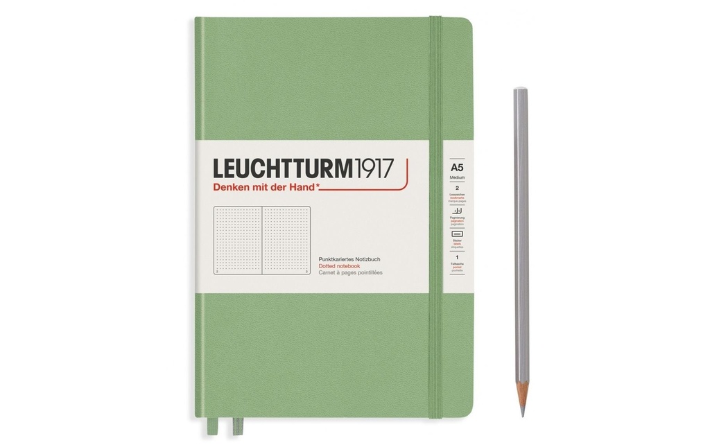 Leuchtturm Bloc-notes Medium A5, Pois, 2-pièces, sauge