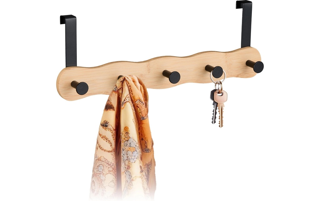 relaxdays Accroche-porte avec 5 crochets, Noir/Brun clair