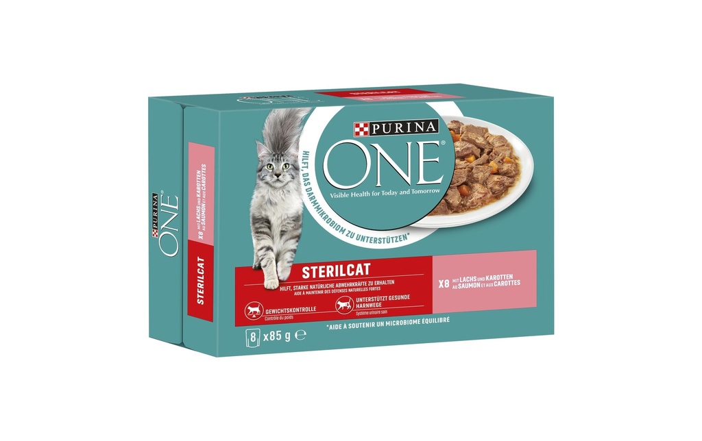 Purina ONE Alimentation humide STERILCAT en sauce saumon/carottes, 8 x 85g