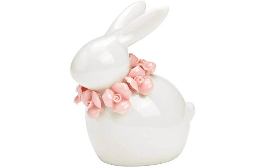 G. Wurm Présentoir Lapin avec couronne de fleurs 9 cm, Blanc, Rose