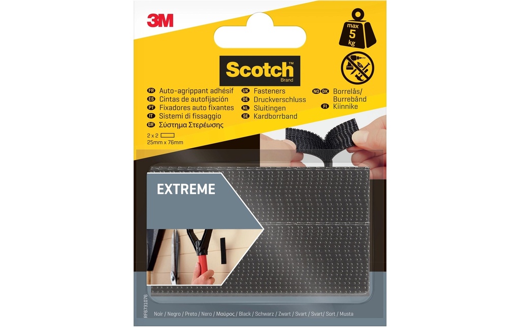 Scotch Bande auto-agrippante Dual Lock Extreme, 25mm x 76mm Noir