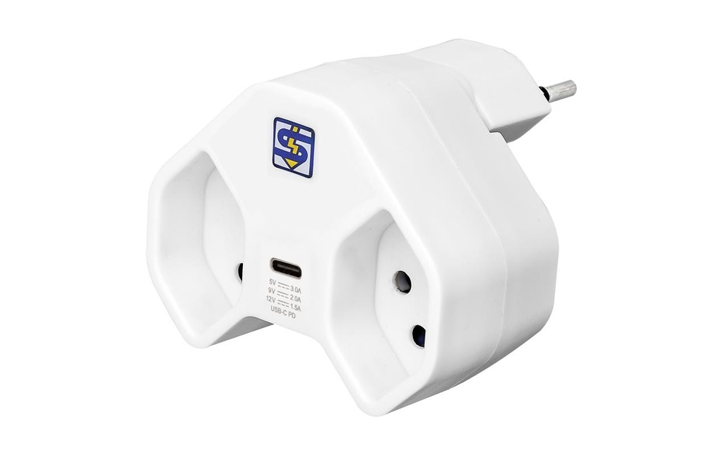 STEFFEN Fiche de branchement 2 x T13 USB-C, Blanc, orientable à 320