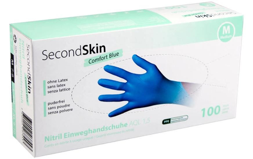 SecondSkin Gant jetable Nitril Comfort M, Bleu, 100 Pièce/s