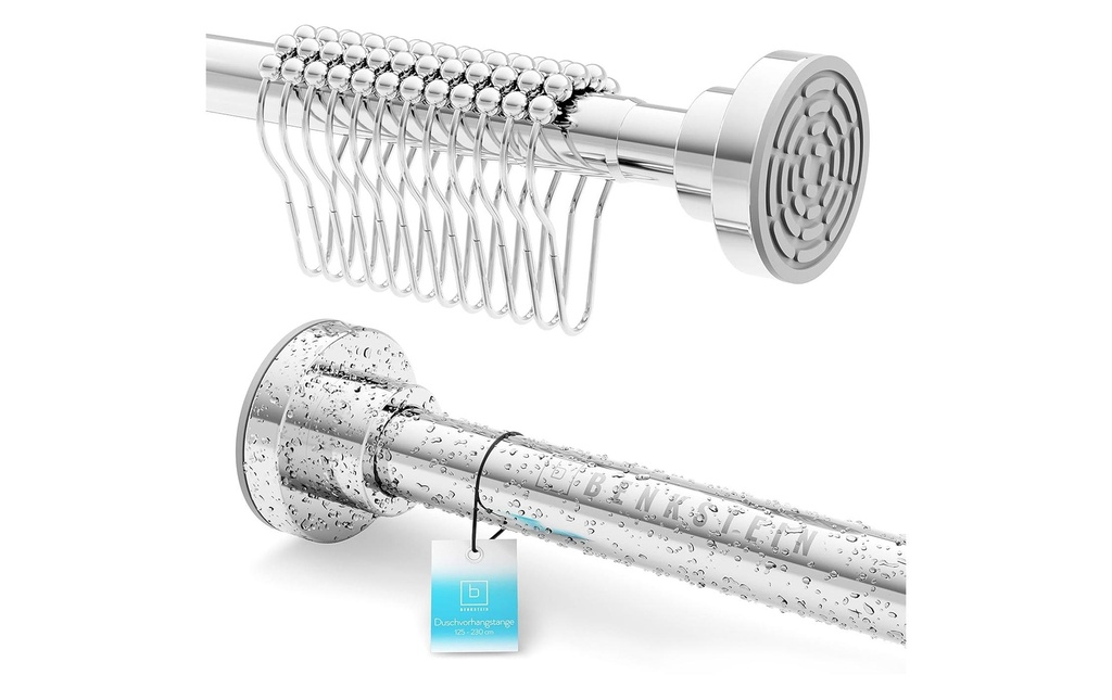 Benkstein Tringle pour rideau de douche 6 x 124.5 cm, Argenté