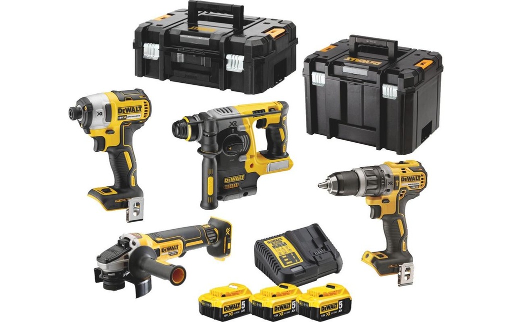 DEWALT Kit de machines sans fil 18 V XR avec 3x 5 Ah batteries