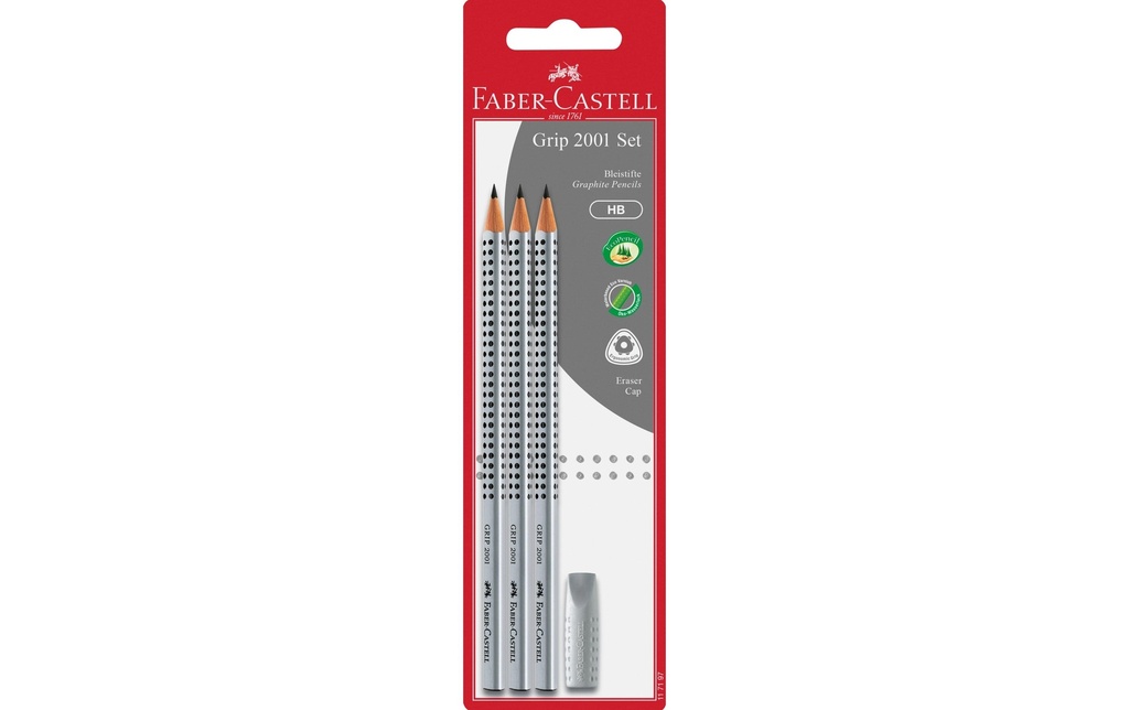 Faber-Castell Crayon Kit Grip 2001 HB, 3 pièces