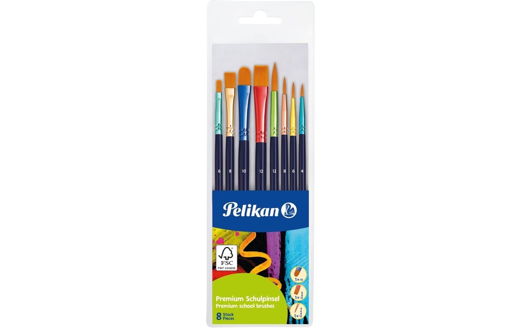 Pelikan Brosse en poils synthétiques Premium 8 pièces, diverses tailles
