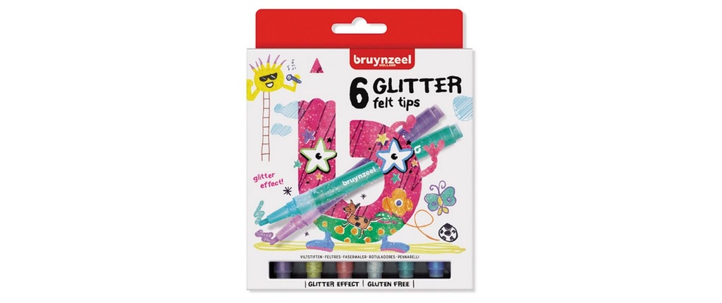 Bruynzeel Crayon feutre Paillettes pour enfants, 6 pièces