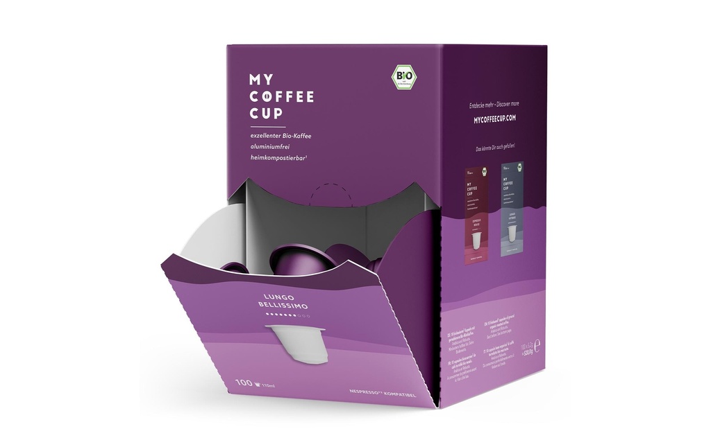 My-CoffeeCup Capsules de café Mega Box Bio Lungo Bellissimo 100 pièce