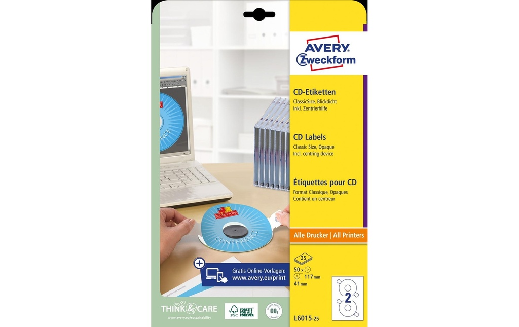 Avery Zweckform Étiquettes pour CD L6015-25 Ø 117 mm
