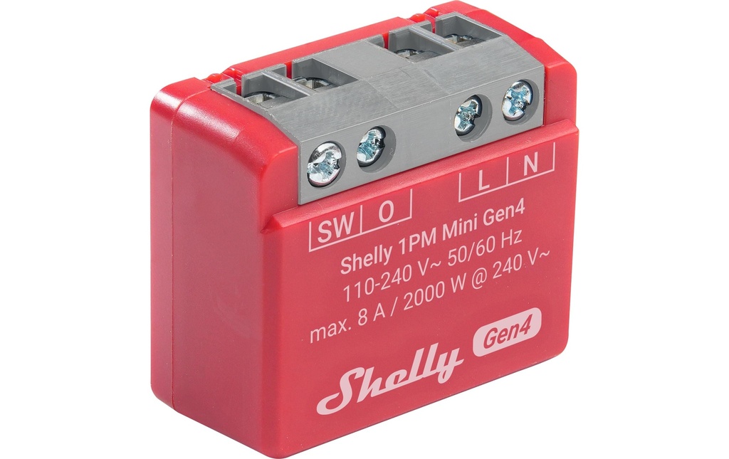 Shelly Actionneur de commutation Wi-Fi Commutateur WiFi 1PM Mini Gen4 rouge, 8 A