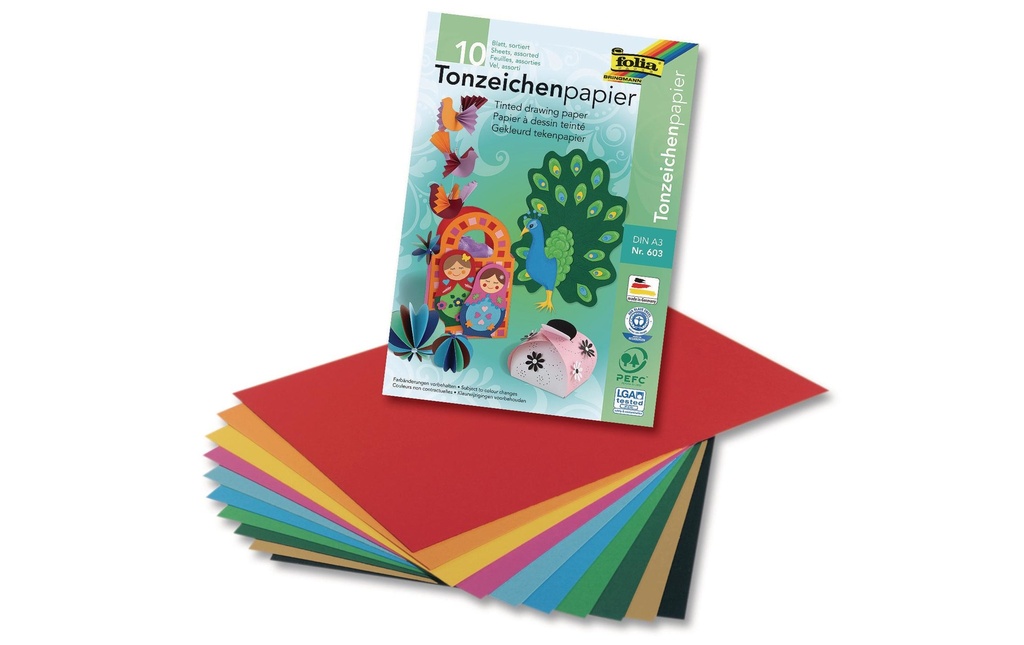 FOLIA Bloc à dessin A3 10-couleurs (10 pces)