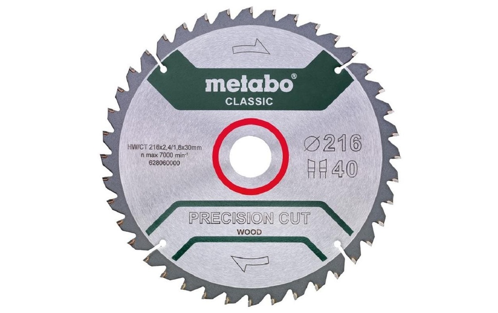 Metabo Lame de scie circulaire Precision Cut Wood Classic 216 x 30 mm, 40Z