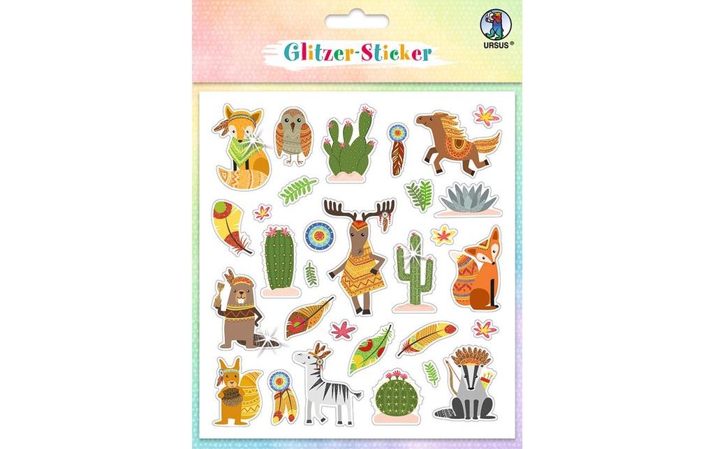 URSUS Autocollant à motif Glitter Fun Animals 4 feuilles, 156 autocollants