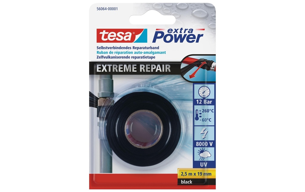 tesa Bande d’étanchéité Extreme Repair 2.5 m x 19 mm Noir