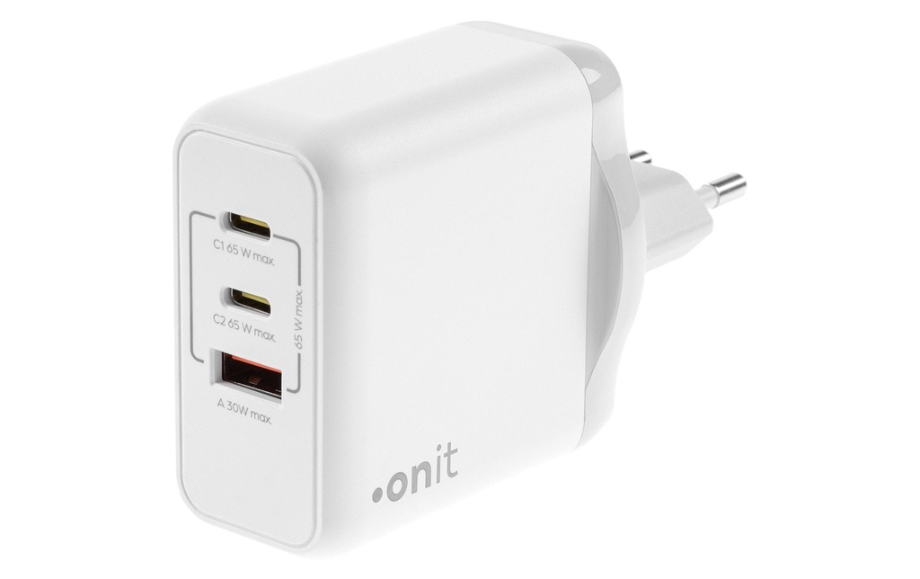 onit Chargeur mural USB Triple 2C1A 65 W GaN Blanc