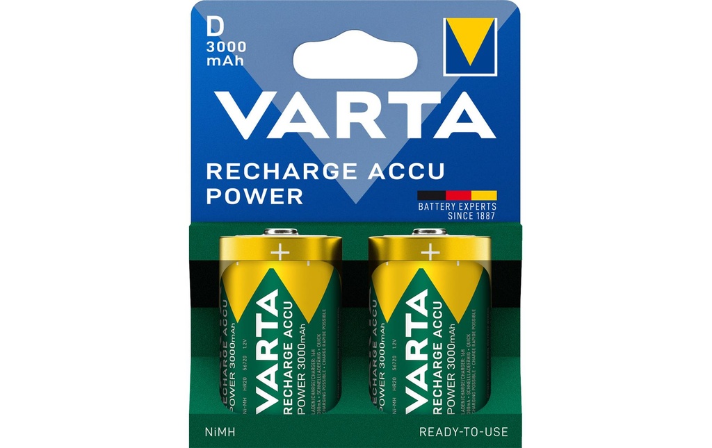 Varta Batterie Puissance NiMH D 3000 mAh, 2 Pièce/s