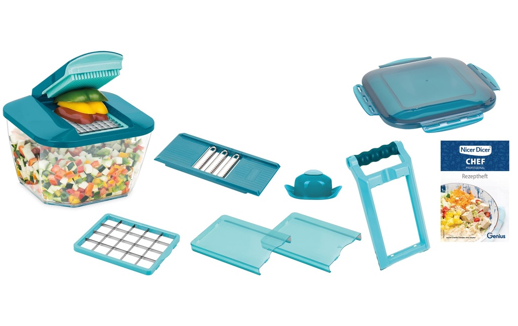 Genius Coupe-légumes Chef Professionnel Turquoise, 12 pièces