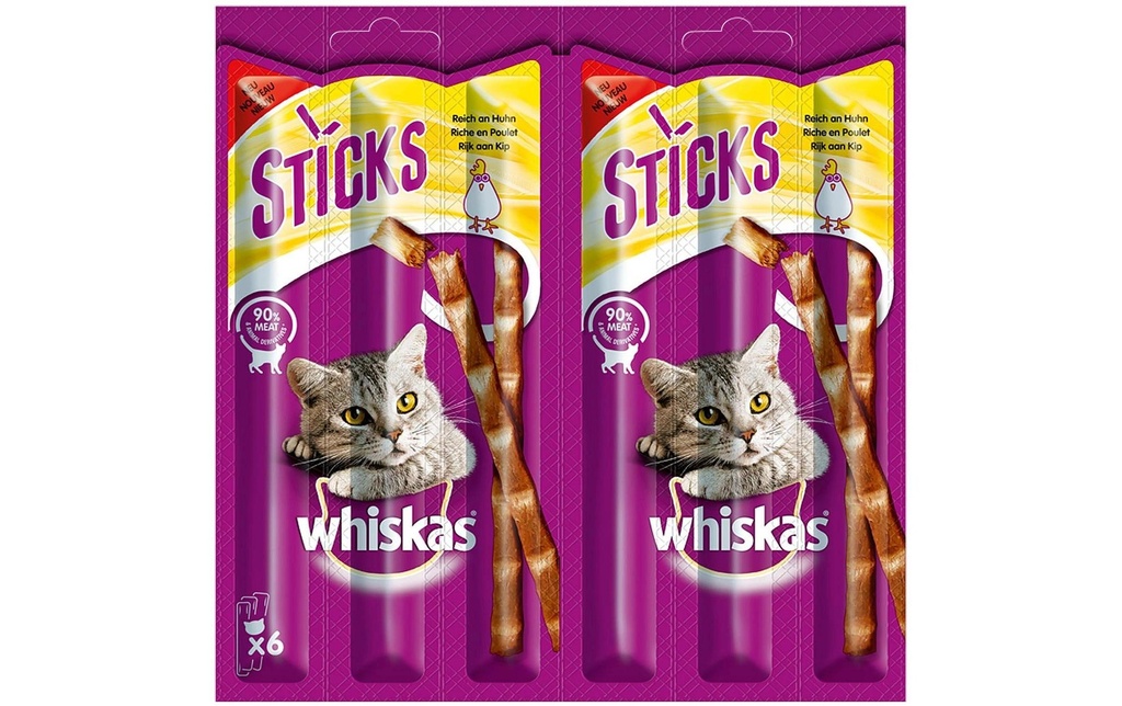 Whiskas Collation pour chat Bâtonnets de poulet, 6 x 6g