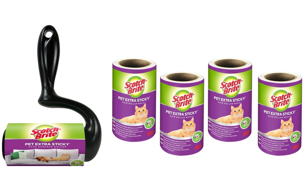 Scotch-Brite Rouleau adhésif pour vêtements Large Surface, 1 roulette avec 4 roulettes de rechange