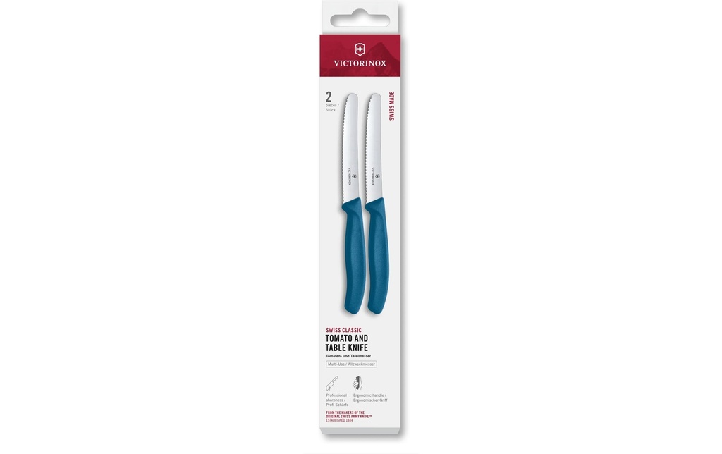 Victorinox Couteau de table Swiss Classic, 11 cm, bleu, 2 pièces