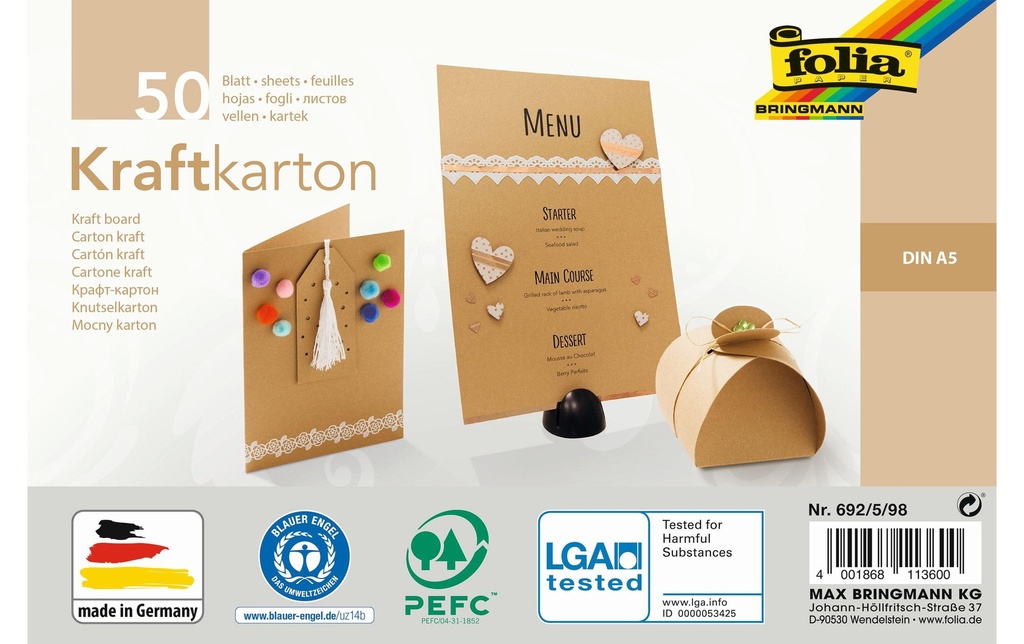 FOLIA Papier Kraft A5 230g/m2 50f (50 pces)
