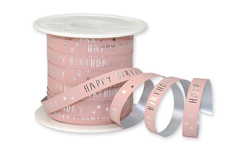 Pattberg Ruban cadeau Happy Birthday 1 cm x 100 m, rose