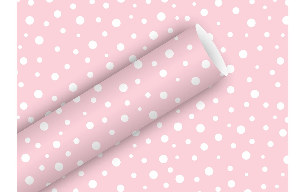 Braun + Company Papier cadeau Polka Dots 2 m x 70 cm, Rose/Blanc