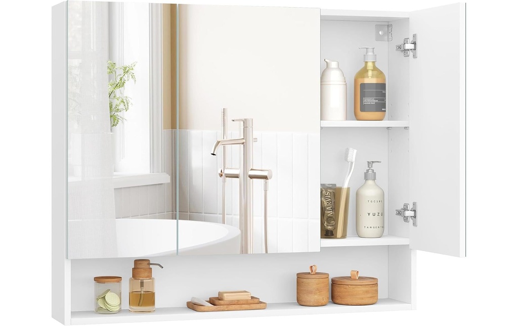 VASAGLE Armoire à glace Blanc, 90 x 16.5 x 75 cm