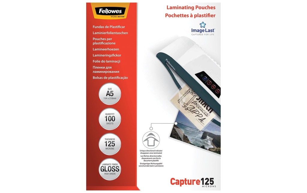 Fellowes Film laminé A5, 125 µm, 100 pièces, brillant