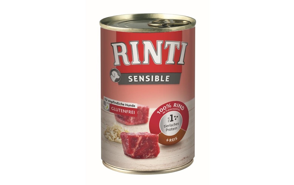 Rinti Alimentation humide Boîte sensible bœuf + riz, 400 g