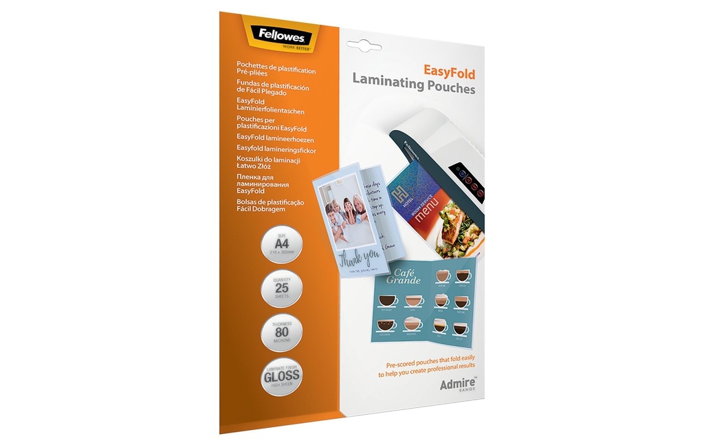 Fellowes Film laminé Easyfold 80 microns, 25 pièces