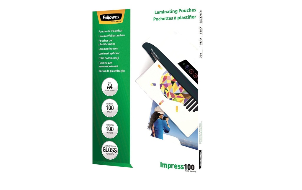 Fellowes Film laminé A4, 100 µm, 100 pièces, brillant