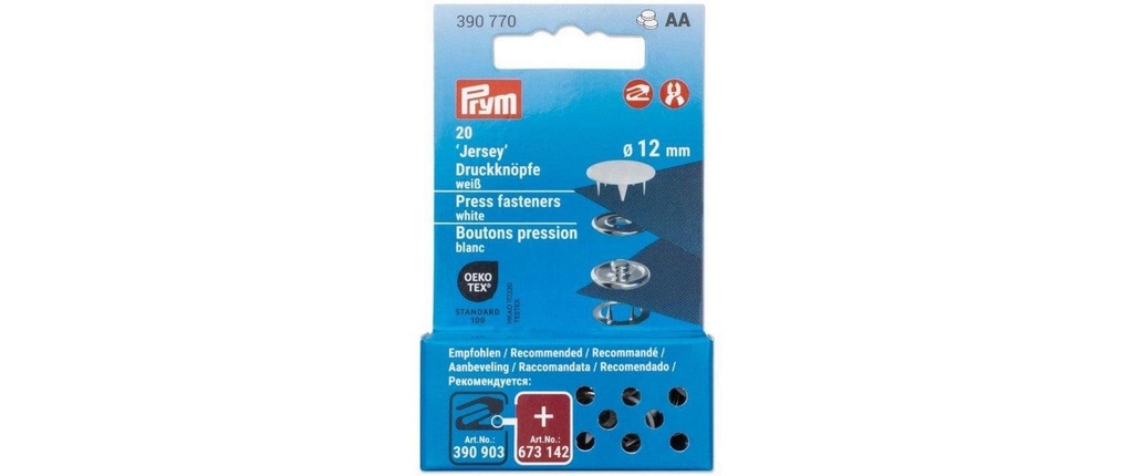 Prym Boutons poussoirs Jersey 12 mm, blanc