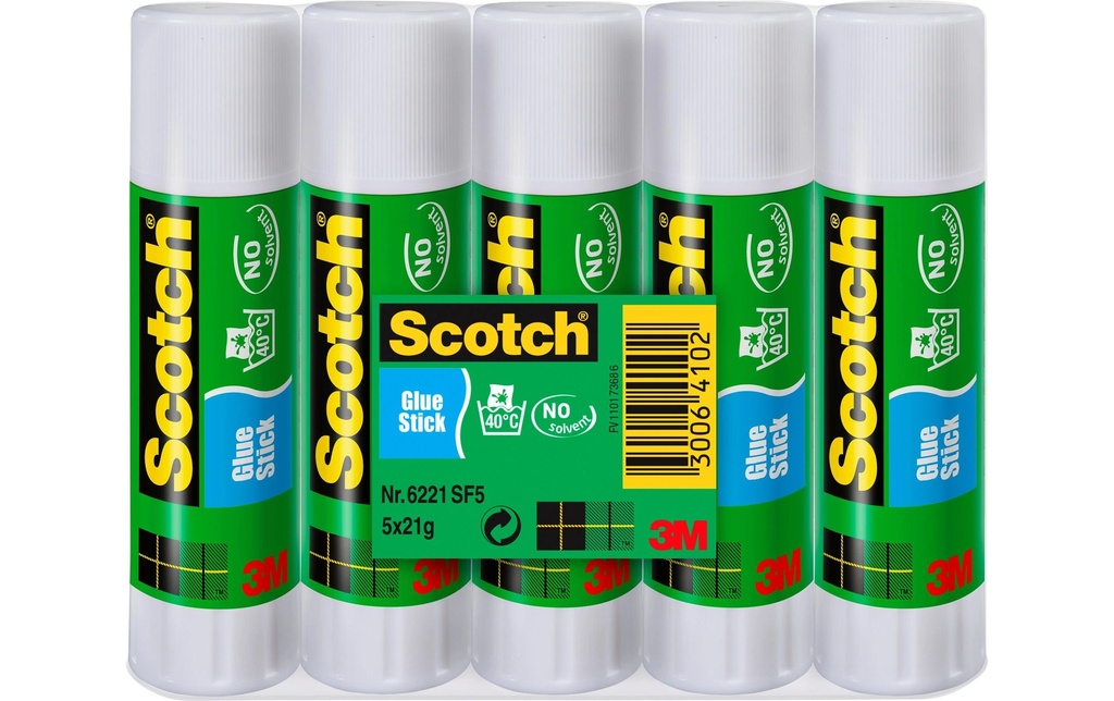 Scotch Lot de bâtons de colle Permanent, 5 crayons de 21 g chacun Transparent