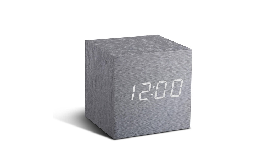 Gingko Réveil numérique Cube Click Clock Argent
