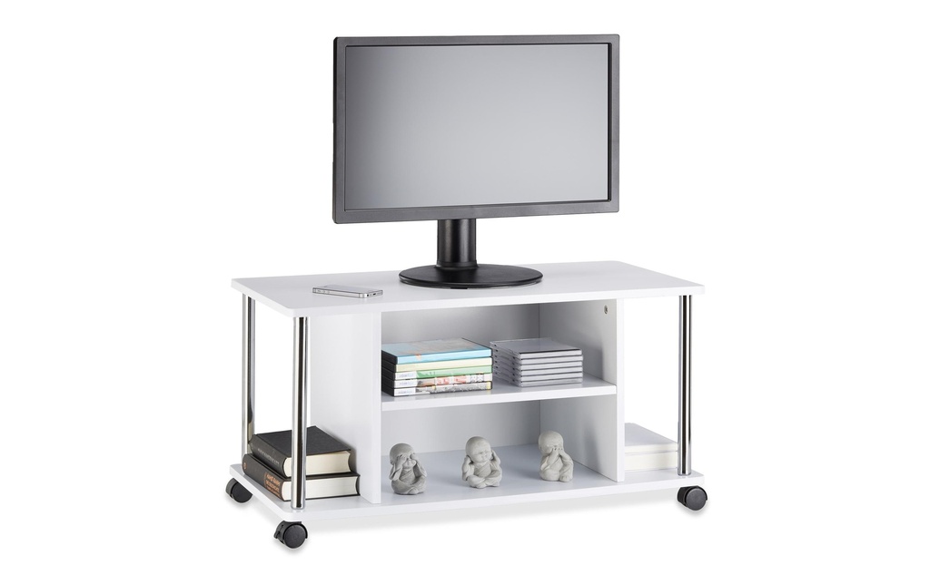 relaxdays Meuble TV avec roulettes, 80 x 40 cm, blanc